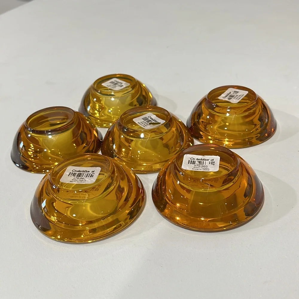 Crate & Barrel Candle Holders Yellow Amber Glass Votive Tealight Set of 6